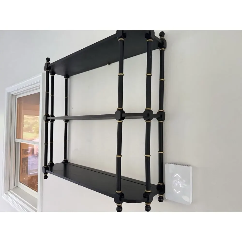 VTG Bombay Co 1991 Faux Bamboo 3 Tier Wall Shelf Stand Black Gold 31x29x8”